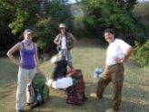 Erica Newman (UC Berkeley), Jean-Yves Meyer (Délégation à la Recherche), and Élie Poroi, fire ecology expedition to Mt. Fairurani, Mo'orea, Society Islands, 2011