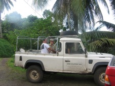 Ravahere Taputuarai (Délégation à la Recherche), Shane McEvey (Australian Museum), and Jean-Yves Meyer (Délégation à la Recherche; driving), Hiva Oa, Marquesas Islands, 2007