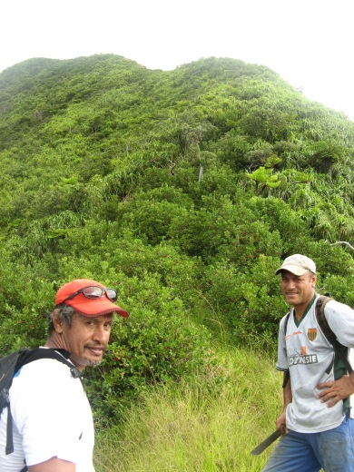 Tihoni and Cerdan on the ascent of Mt. Perau, Rapa, Austral Islands, 2008