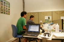 In the office at Gump Station with Ravahere Taputuarai, 2008
