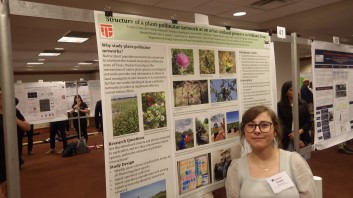 Evelyn Guerrero presents the I-20 Preserve pollination network project at the Texas State Capitol as the UTPB representative to Undergraduate Research Day 2023